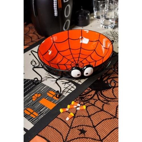 40inch Round 1Pcs Halloween Lace Tablecloth Black Spider Web Lace Mantle for Halloween Party Decoraiton Background Decoration
