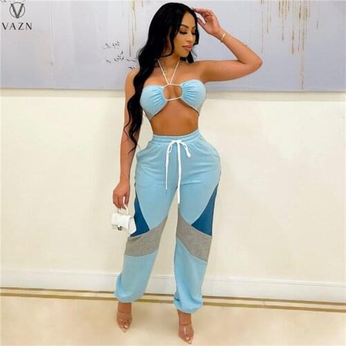 VAZN 2021 Hot List Bikini Set Joker Young Sexy Fresh Clear Halter Top Long Pencil Pants Slim Women 2 Piece Set