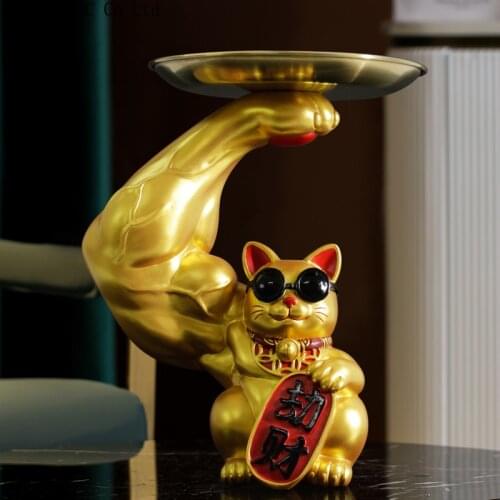 Lucky Cat Decoration Creative Storage Tray Decoration Decoration Golden Animal Sculpture Crafts Home Decoration Accessories