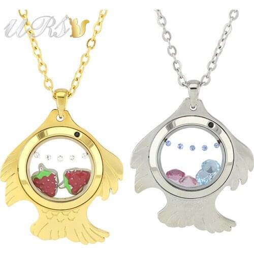 Fish Shape Magnetic Closure Stainless Steel Living Locket Czech Crystals Glass Floating Memory Locket(chain&charms not included)