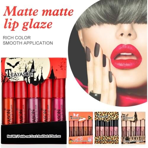 5Pcs/Set Matte Liquid Lipstick Velvet Sexy Lip Gloss Set Cosmetic Lip Tint Lip Gloss Waterproof Lipstick For Lips Moisturizer