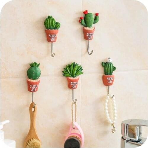 Simulation of small potted green Stainless Steel Robe Hanging Hooks Hats Key Adhesive Wall Hanger Bathroom Kitchen Accessories