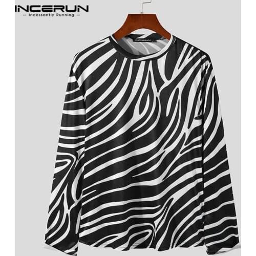 Men T Shirt Printing Round Neck Long Sleeve Fitness Leisure Crop Tops Streetwear 2021 Fashion Casual Men Clothing S-5XL INCERUN