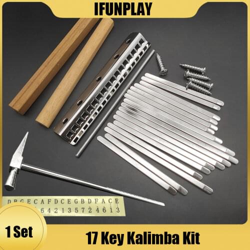 1Set 17 Keys Kalimba Keyboard Kit Manganese Steel Kalimba Key Bridge Tuner Hammer and sticker
