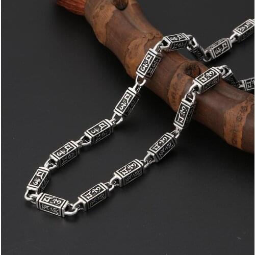 New Mens Retro Necklace Six-character Mantra Square Barrel Beads Stitching Niche Design Necklace Trend Personality
