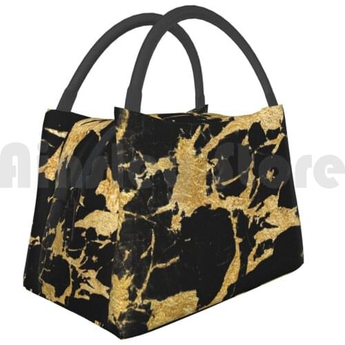 Portable Insulation Bag Black Marble Gold Glam #2 #Decor #Art Graphic Design Marble Texture Blackmarble