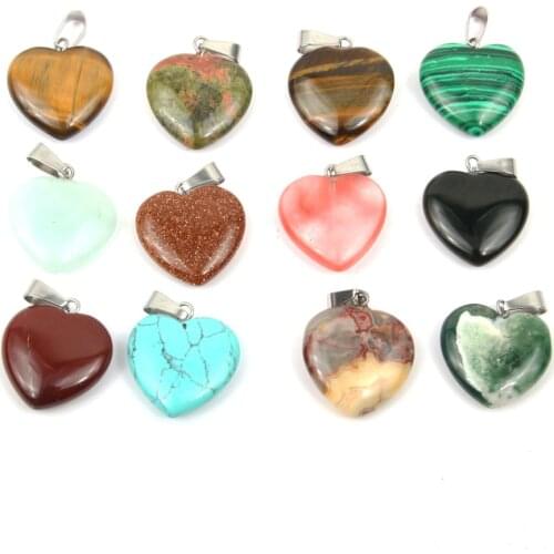5Pcs Natural Pendant heart Shape Agated Quartzd Pendant for Jewelry Making Necklace Accessories Gift for Women Size 20x20x6mm