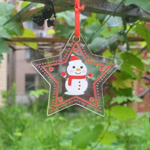 Merry Christmas Tree Hanging Ornament Cute Acrylic Star Elk Pendant Painted Xmas Theme Decoration for Home Bedroom Decorations