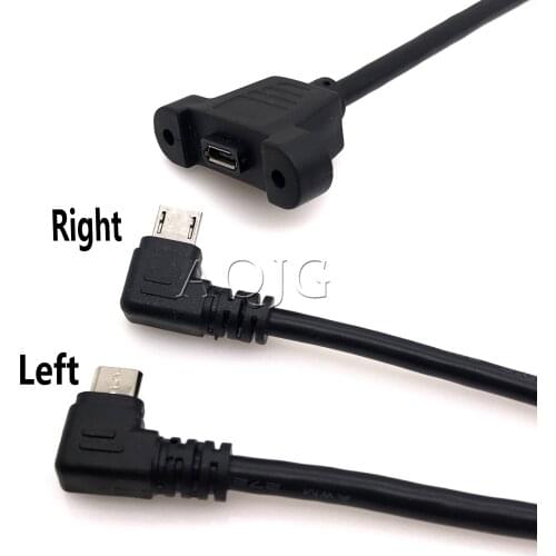 Right Left Angled Elbow Mini-USB mini USB B 5pin 2.0 Male to Female Extension Cable 30cm 50cm With Panel Mount Hole