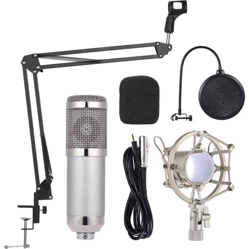 Professional Studio Broadcasting Recording Condenser Microphone Mic Kit Set 3.5mm with Shock Mount Adjustable Suspension Scissor