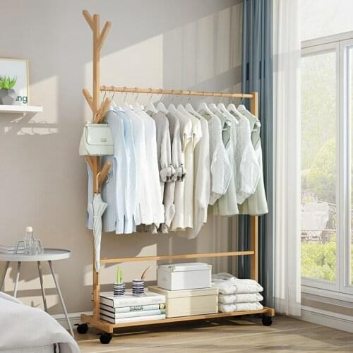 Simple coat rack bamboo hanger bedroom hanging hanger floor room clothes storage rack home simple modern removable hanger
