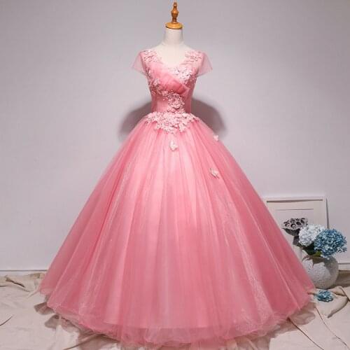 Quinceanera Dresses 2020 New Classic V-neck Party Prom Formal Ball Gown Sweet Floral Print Vestidos Robe De Bal Vestidos De 15