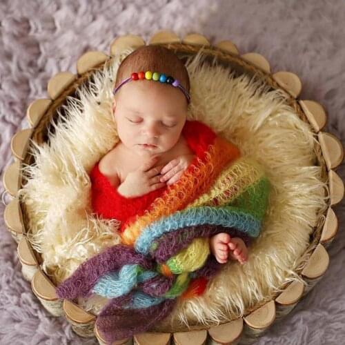 Rainbow Mohair Wrap Newborn Stretch Wrap Photography Props Infant Blanket Soft Photo Props Blanket Swaddling For 0-2M Baby