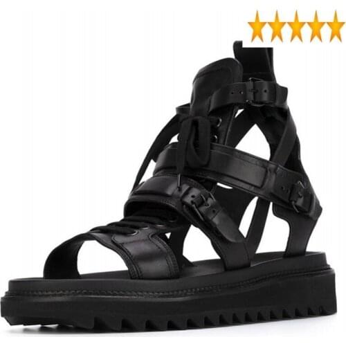 Men British Quality Breathable High Gladiator Summer Platform Black Rome Genuine Leather Casual Shoes Beach Sandals