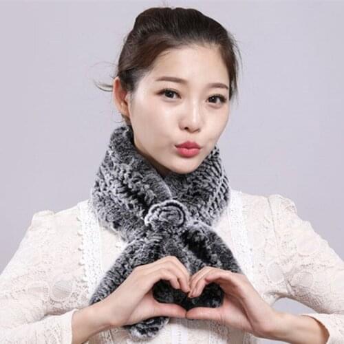 Winter scarf for women geuine rex rabbit fur scarves neck warmer neckerchief knitted for girls S90