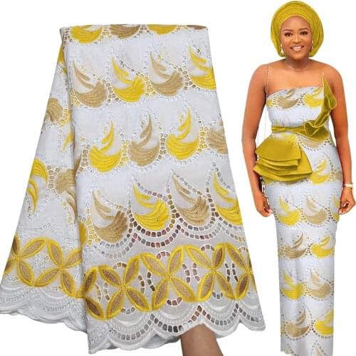 Fabricbob High Quality Cotton Swiss Voile Dry Lace Fabric 5 Yards Latest Nigerian Party Borer Embroidery African Lace Fabric