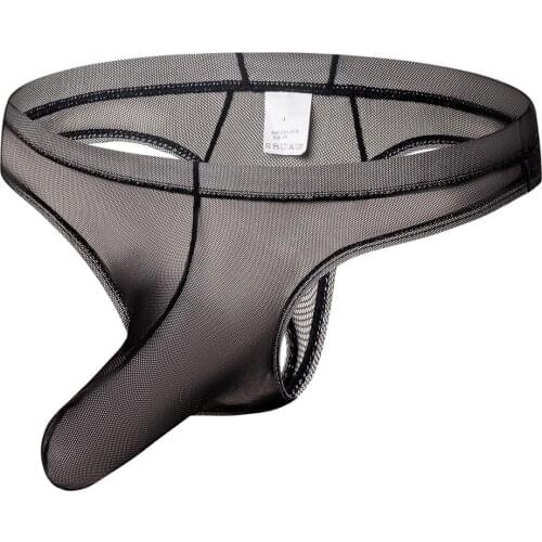 Men Sexy Mesh T-Back Underwear Elephant Nose Pouch Thong G String Transparent Underpants hombre Erotic Lingerie Bikini Panties