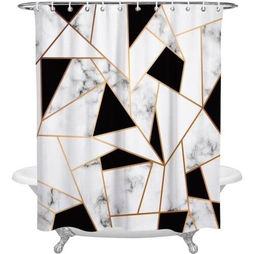 Marble Texture White Black Square Shower Curtain Waterproof Polyester Fabric Shower Curtains Home Decoration Curtain with Hook