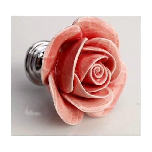 Pink Rose Flower Dresser Knobs Ceramic Drawer Knon Pulls Handles Creative Cabinet Knobs Pull Handle Hardware
