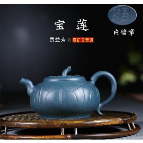 Yixing recommended undressed ore azure mud famous craftsmen handmade tea monastery boutique kung fu tea pot