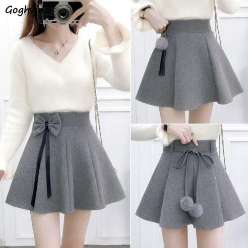 Skirts Womens Autumn Bow High Waist Solid A-line Casual Office Lady Safety College Style All-match Elegant Korean Stylish Chic