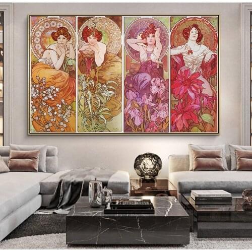 Alphonse Mucha Vintage Beauty Wall Art Posters And Prints Art Nouveau Woman Paintings on the Wall Art Pictures Home Deocr Cuadro