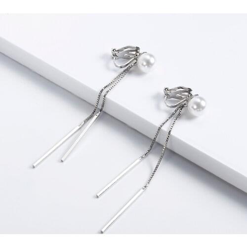 Long Tassel Simulated Pearl Clip on Earrings No Pierced Bridal Earrings for Women Fashion Jewelry
