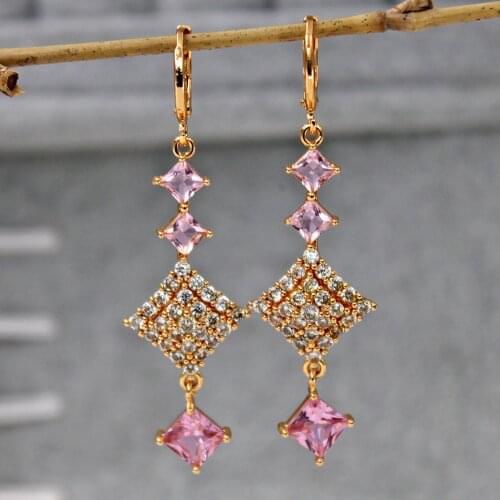 Bohemian pink stone zircon Earrings for Womens earrings dangle Drop Gold plated Earrings Jewelry for Wedding Gift accessories