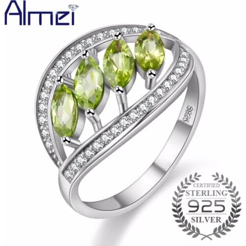 Almei Wedding Ring Silver 925 Zircon Rings For Women Cubic Zirconia Green Engagement Ring Jewelry Gifts for Girls with Box FJ110