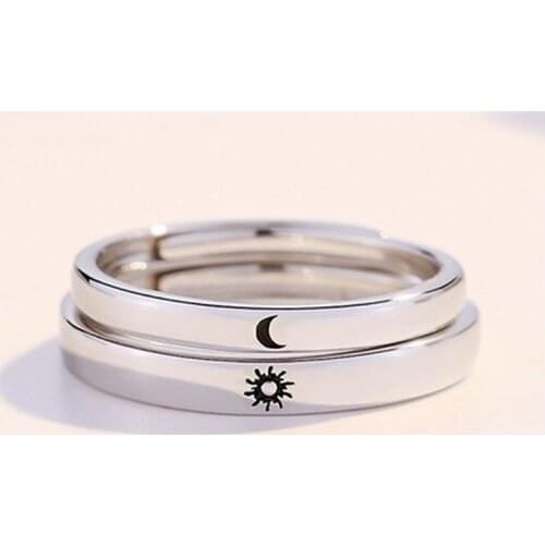 1Pc/1Pair Sole Memory Sweet Romantic Valentines Day Gift Sun Moon Love Vow 925 Sterling Silver Female Resizable Opening Rings