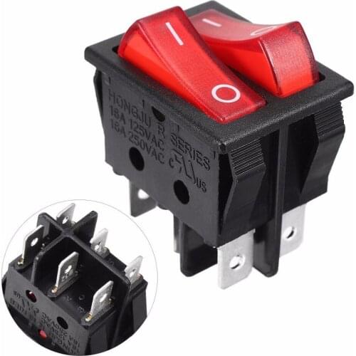 10PCS KCD3 AC 250V 16A Red Light 6P Terminals ON/OFF Double SPST 2 Way Snap in Boat Rocker Switch