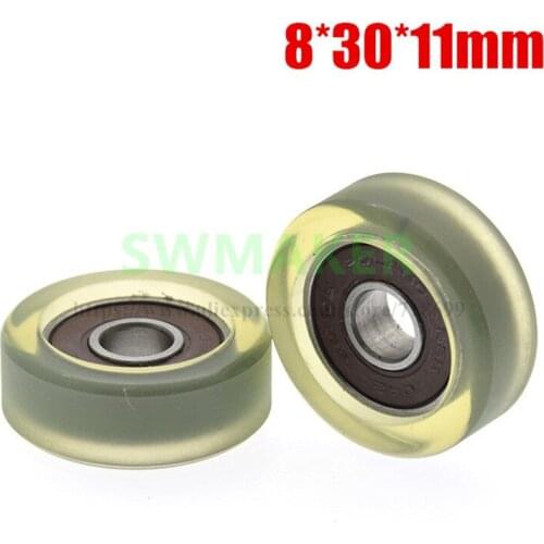 10pcs 8*30*11mm conveyor belt, polyurethane PU, 608 bearing, rubber-coated wheel, bearing pulley, elastic mute wheel