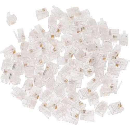 100Pcs 2Pin RJ11 RJ-11 6P4C Modular Plug Telephone Cord Crimp Connector