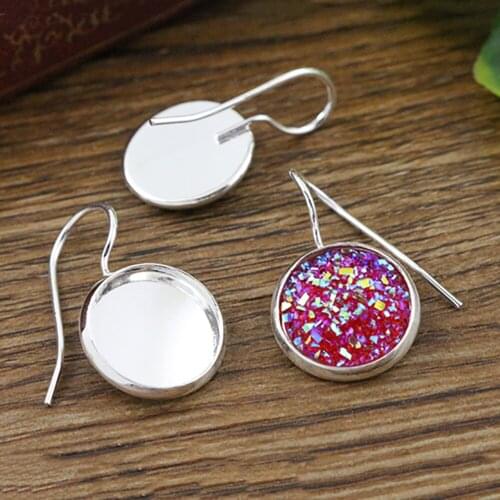 12mm 10pcs Light Silver Plated French Lever Back Earrings Blank/Base,Fit 12mm Glass Cabochons,Buttons;Earring Bezels (L3-09)