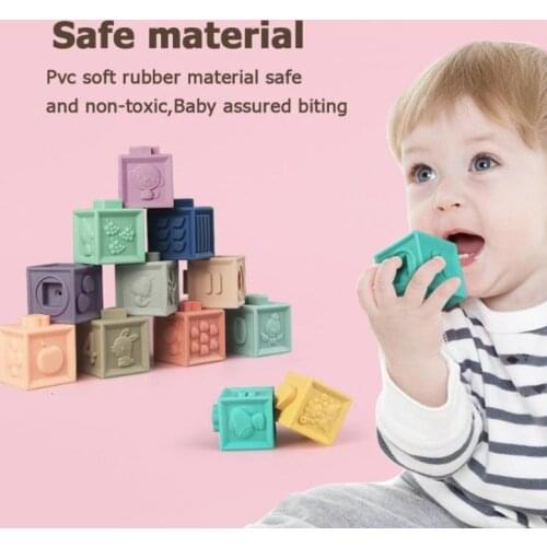 12Pcs/Set Baby Soft Grasp Toys Embossed Building Blocks 3D Touch Hand Balls Baby Teethers Squeeze Toy Bath Ball Educational Toys