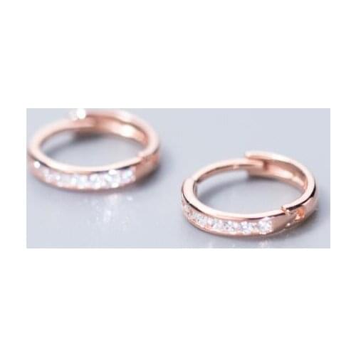 Small 13mm 1pair Real. 925 Sterling Silver jewelry CZ AAA+ Set Round Hoop Huggie Earrings GTLE2607