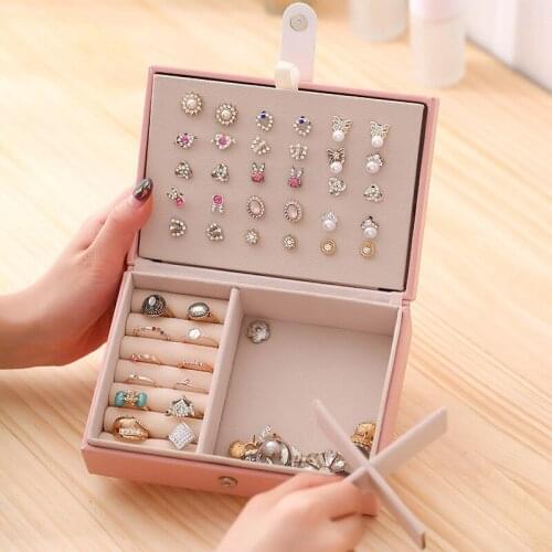 2021 PU Leather Universal Jewelry Organizer Display Travel Jewelry Case Boxes Portable Jewelry Box Button Leather Storage Box