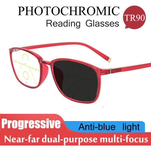 Computer Half Frame Progressive Reading Glasses Titanium Alloy Spring Hinge Multi-focus automatic adjustment Presbyopic Eyewear