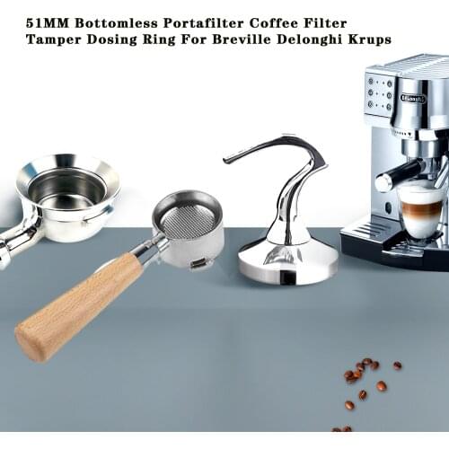 51mm Breville Delonghi Stainless Steel Bottomless Portafilter Coffee Filter Tamper Dosing Ring For Breville Delonghi Krups Parts