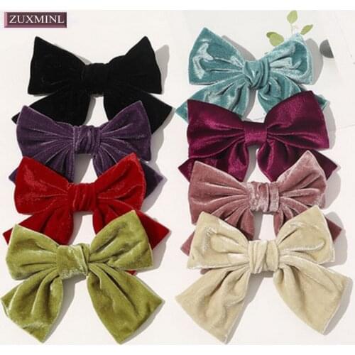 8 Colors Elegant Velvet Big Bows Hair Clips For Girls Korean Red Hairpin Cute Barrette Fashion Women Black Hairgrips Accessories