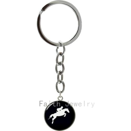 Riding silhouette image key chains Derby Day horse race sport keyring equestrian keychain cool Horseback Riding jewelry 1309