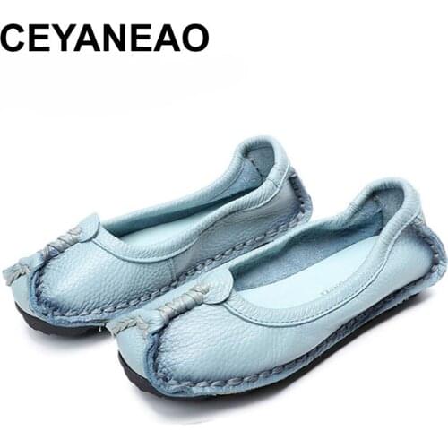 CEYANEAO 2018 Women Shoes Genuine Leather Loafers Women Mixed Colors Casual shoes Handmade Soft Comfortable Shoes Women Flats