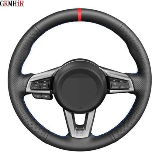 DIY Hand-Stitched Soft Black Genuine Leather Red Marker Car Steering Wheel Cover For Mazda MX-5 MX5 2016 2017 2018 2019 2020