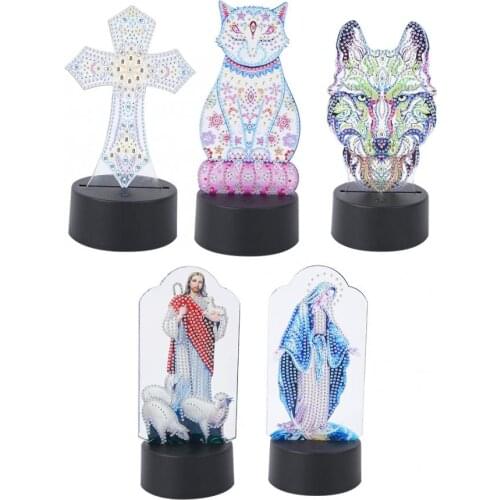 Figurine DIY Bright Diamond Animals 3D Painting 7 Colors Night Light LED Rhinestones Painting Embroidery Home Decoration Craft