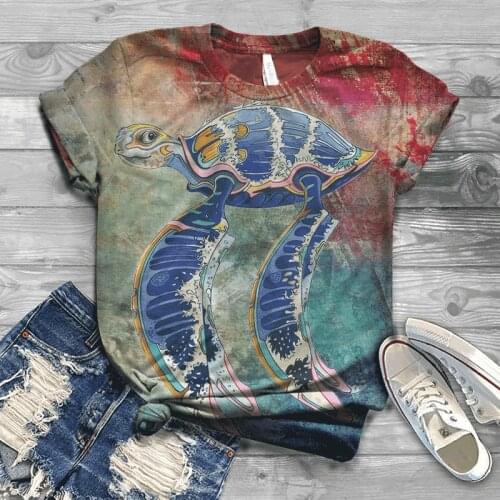 2021 fashion casual mens and womens summer round neck 3D turtle print T-shirt childrens street outdoor comfortable inch shirt