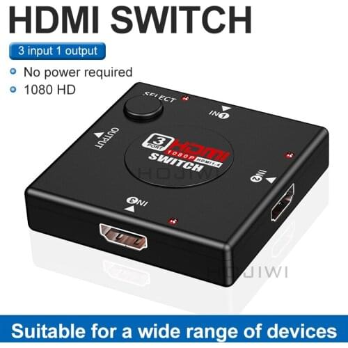 HOJIWI 3 input 1 Output Mini 3 Port HDMI Switch HDMI-compatible Splitter Box Selector for DVD HDTV Xbox PS3 PS4 1080P VIdeo AC05