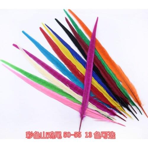 Arts DIY Apparel Sewing Feathers Long 50-55cm Natural Dyeing Solid Color Pheasant Tail feather Drama Hat Accessories 10pc/lot