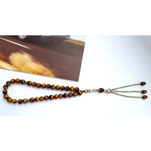 Islamic Muslim Tasbih Natural Tiger Eyes Stone 33 Prayer beads Rosary Misbaha bead Prayer bead for Famliy friend present gift