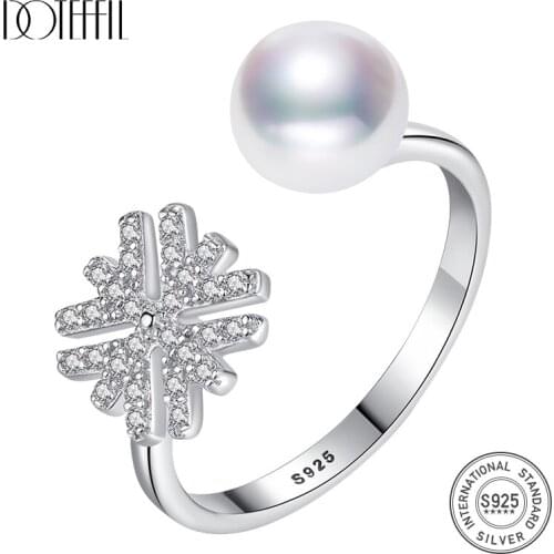 DOTEFFIL 925 Sterling Silver Pearl Ring Open Ring Resizable 7 to 8.5 & 10-10.5MM Natural Freshwater Pearls Jewelry Women Gift