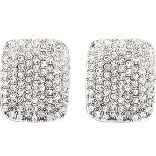 2020 Full Rhinestone Round Square Geometric Statement Clip Earrings Women Fashion Cute Small Ear Clip Jewelry Vintage Earring